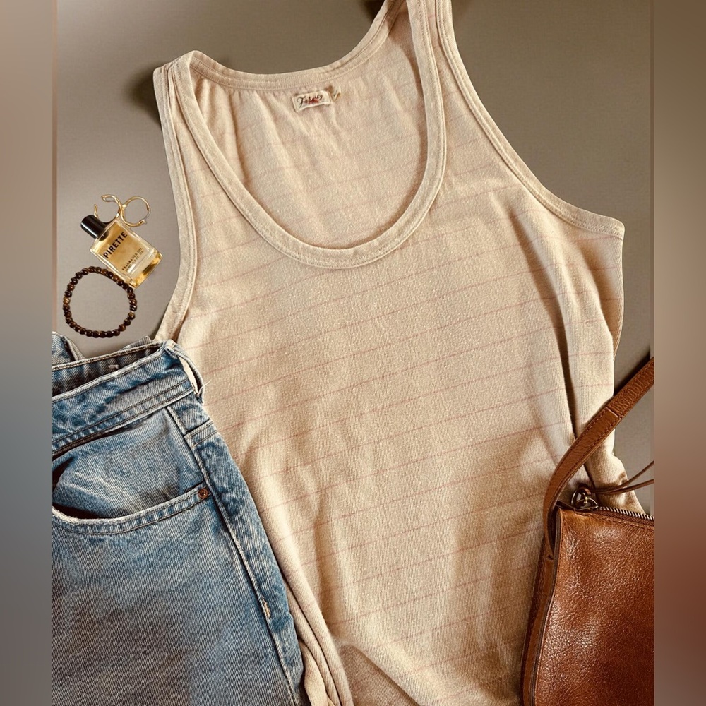 Faherty Organic Cotton Beige and Light Pink Tank Top